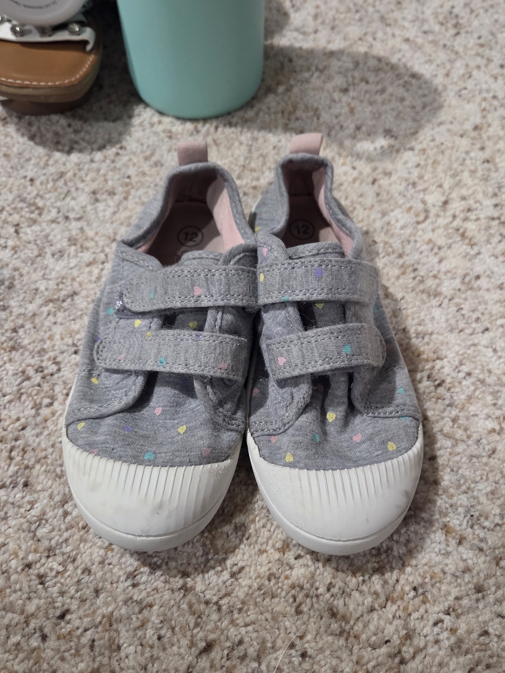 Cat & Jack Gray Heart Print Slip-On Sneakers with Velcro